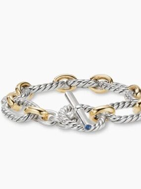 David Yurman Link Chain Sterling Silver 18K Yellow Gold Blue Sapphires 12.5mm